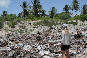 Trash accumulated on the beach in Kiribati