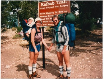 Amy's parents hiking her into the Grand Canyon when she was an infant