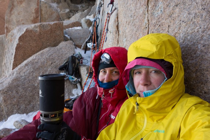 Madaleine and Kate Rutherford in Patagonia in January 2013 on a 3-day ascent of Fitz Roy via the North Pillar (first female team).