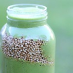 green smoothie with popped quinoa