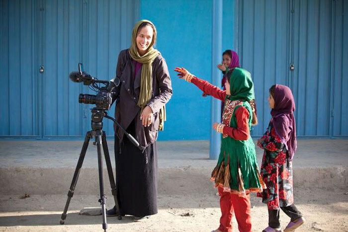 Filmmaker Alexandria Bombach on set in Afghanistan